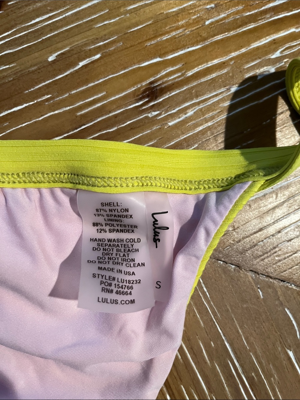 Lulu's Neon Yellow Ribbed Triangle Bikini Set SMALL - Picture 5 of 7